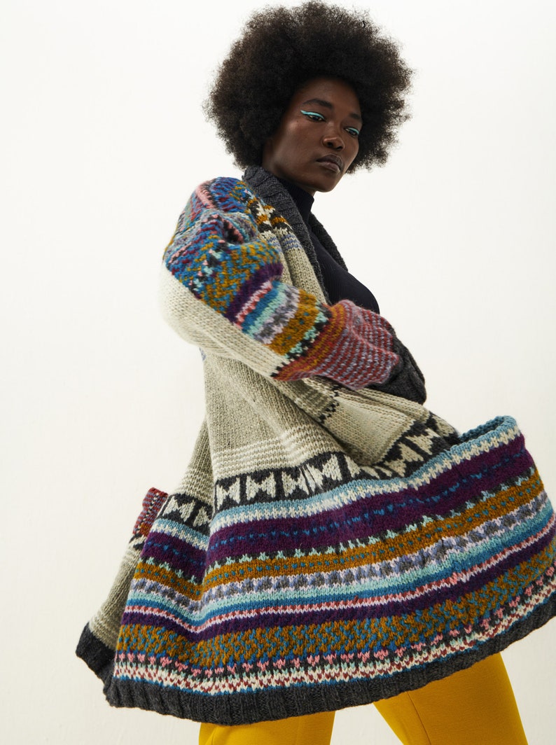 Amano Jude Wrap Cardigan Vintage Bohemian Hand Knitted in Ecuador 100% Soft Peruvian Sheepswool image 1