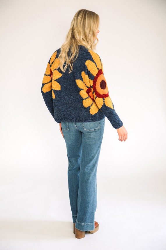 Amano Sunflower Cardigan in Denim Hand Knitted in Ecuador 100