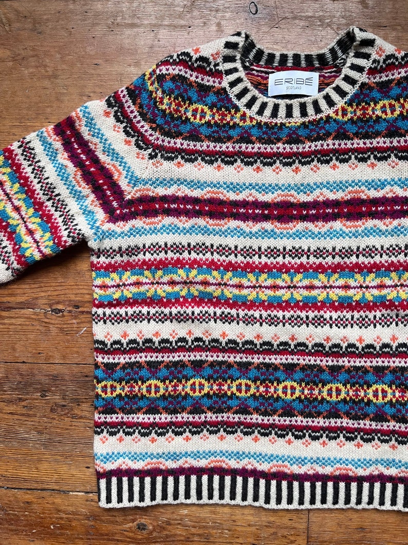 Fairisle Westray Sweater by Eribe in Firefly Colour 100% Shetland Wool image 3