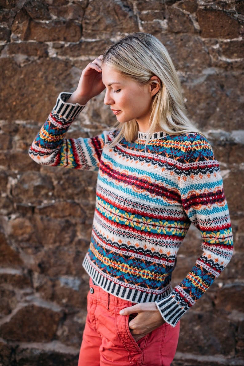 Fairisle Westray Sweater by Eribe in Firefly Colour 100% Shetland Wool image 1