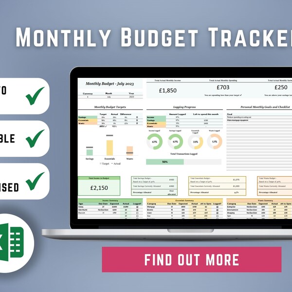 Monthly Budget Spreadsheet Google Excel Template Etsy