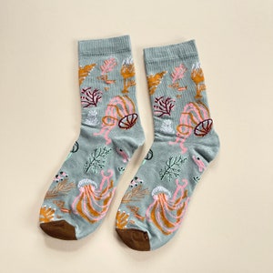 Ocean Sea Jellyfish Barnacle Reef Socks - Birthday Gift / Valentines Day Gift