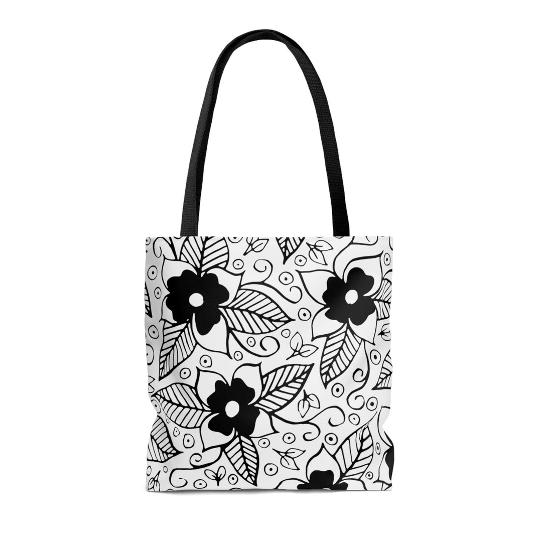 Black and White Floral Tote Bag School Bag Beach Bag - Etsy