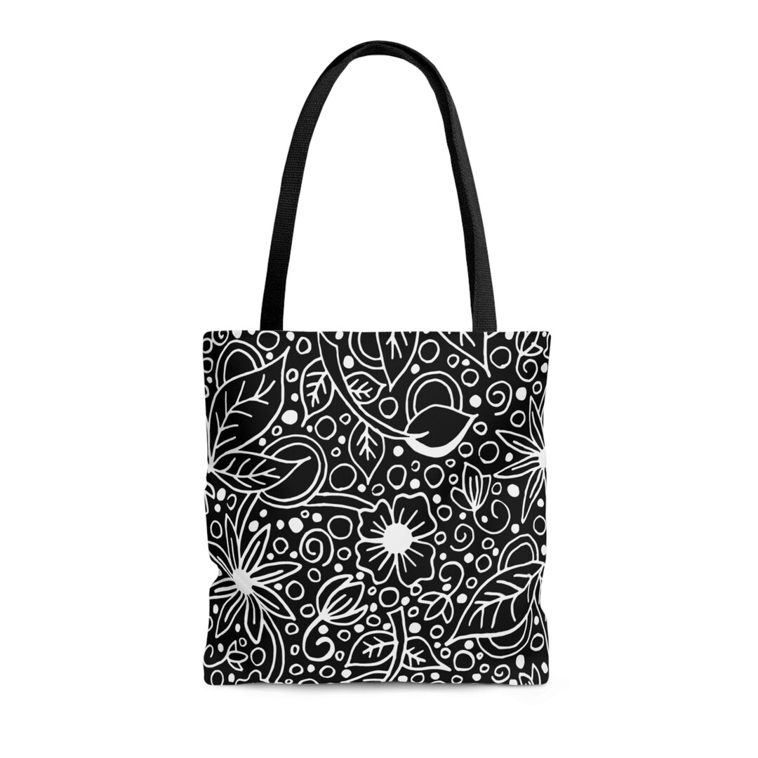 Black and White Floral Tote Bag School Bag Beach Bag Etsy