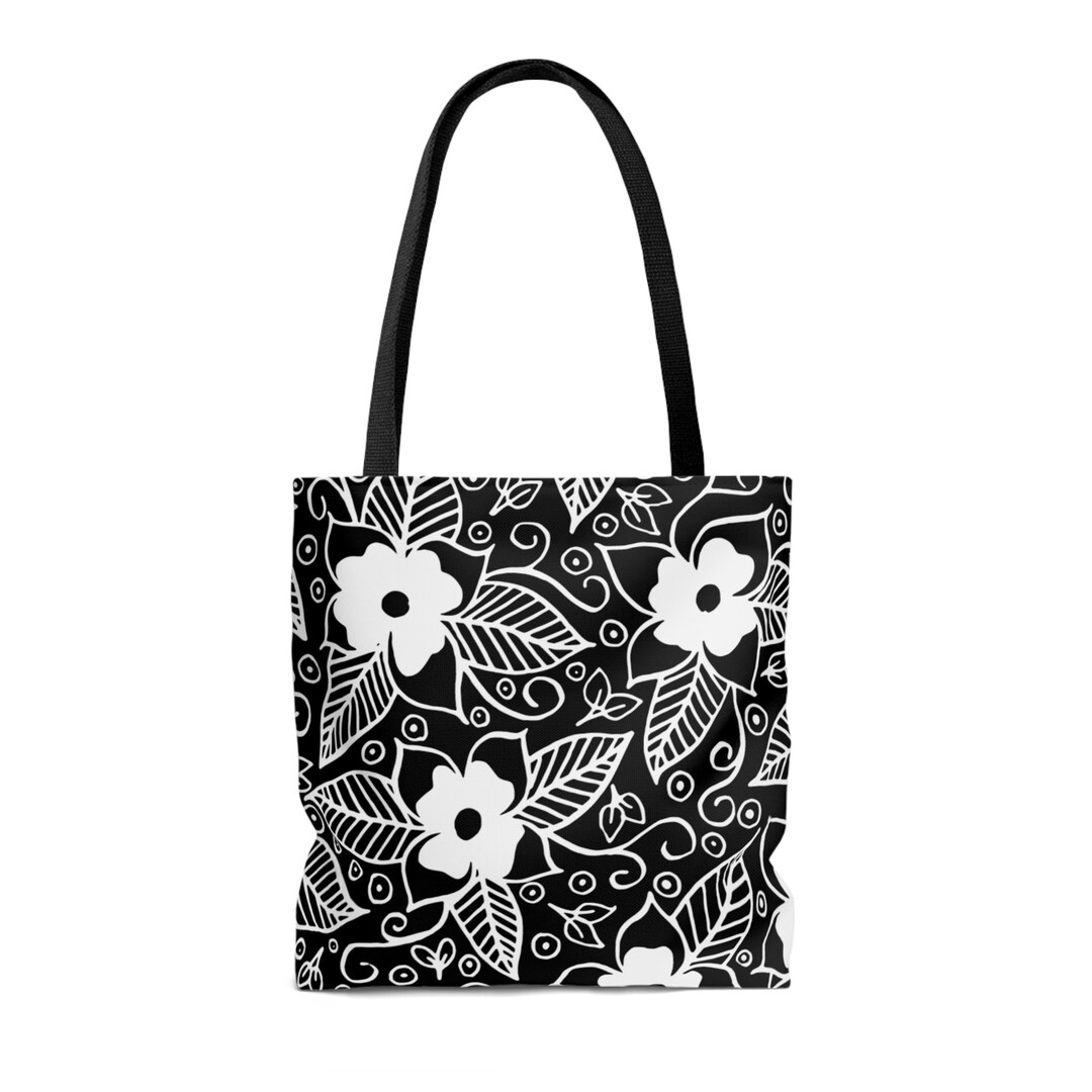 Black and White Floral Tote Bag School Bag Beach Bag Etsy