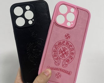 Leather Embossed YK2 Cross Phone Case For iPhone 15 14 13 12 11 Plus Pro Max