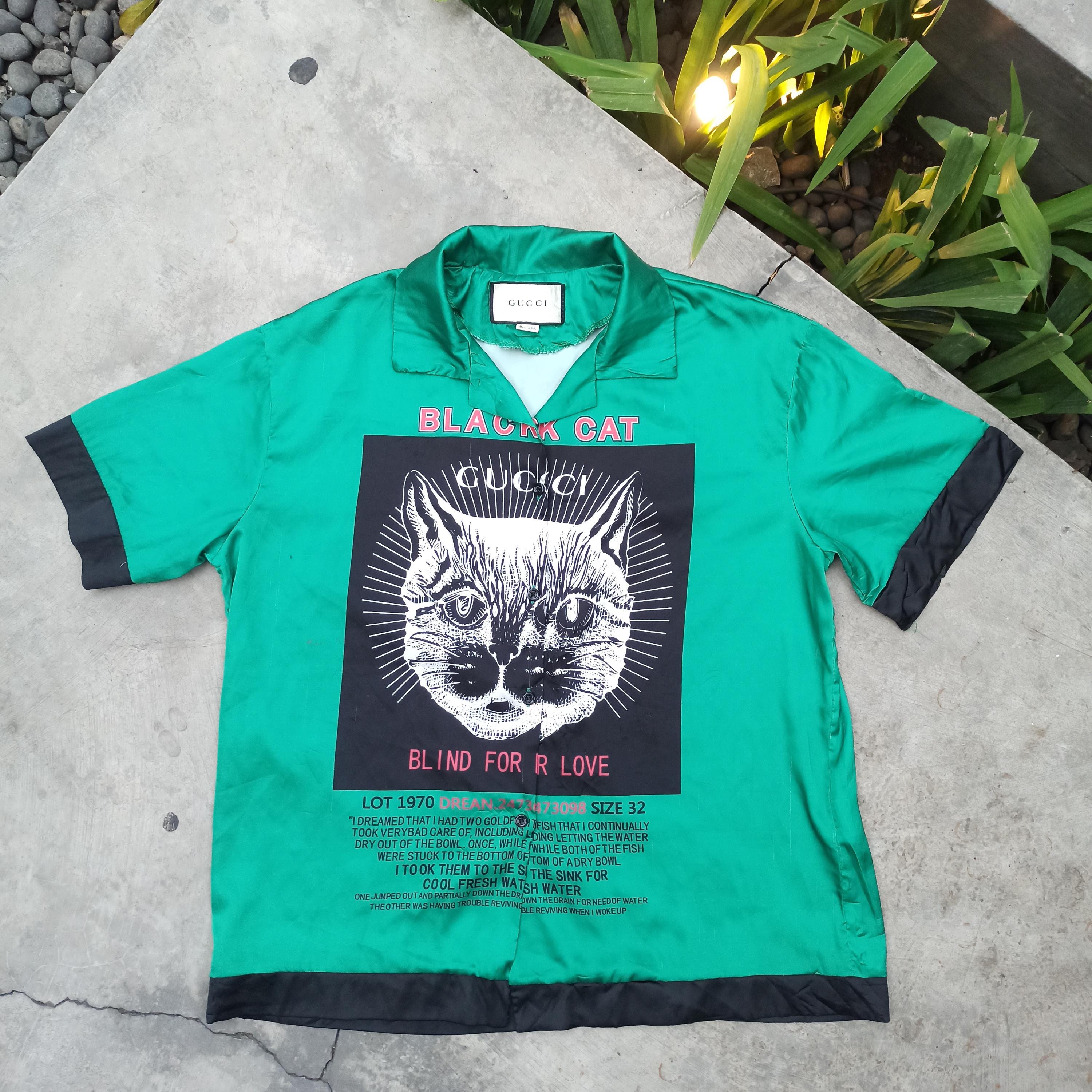 Vintage Gucci Green Cat Print Silk Brown Shirt - Etsy