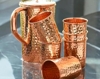 Brocca per acqua in rame con bicchiere in rame / Set di bicchieri in rame puro fatto a mano