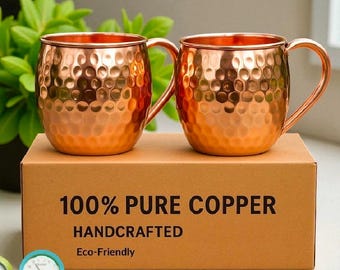 Moscow Mule Copper Mugs, 100% Pure Copper Handle mug, Handcrafted mug Best Travel mug, Housewarming Gift Set