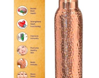 Handmade Copper Water Bottle: Ayurvedic Wellness Flask, Hammered Design