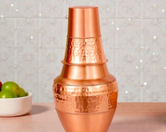 Pure Copper Bedside Water Carafe with Tumbler, For Ayurveda Health Benefits - Capacity - 1.4 Lt. (47.3 US Fluid Ounce)