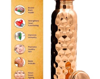 Handmade Copper Water Bottle: Ayurvedic Wellness, Hammered Finish (1 ltr)