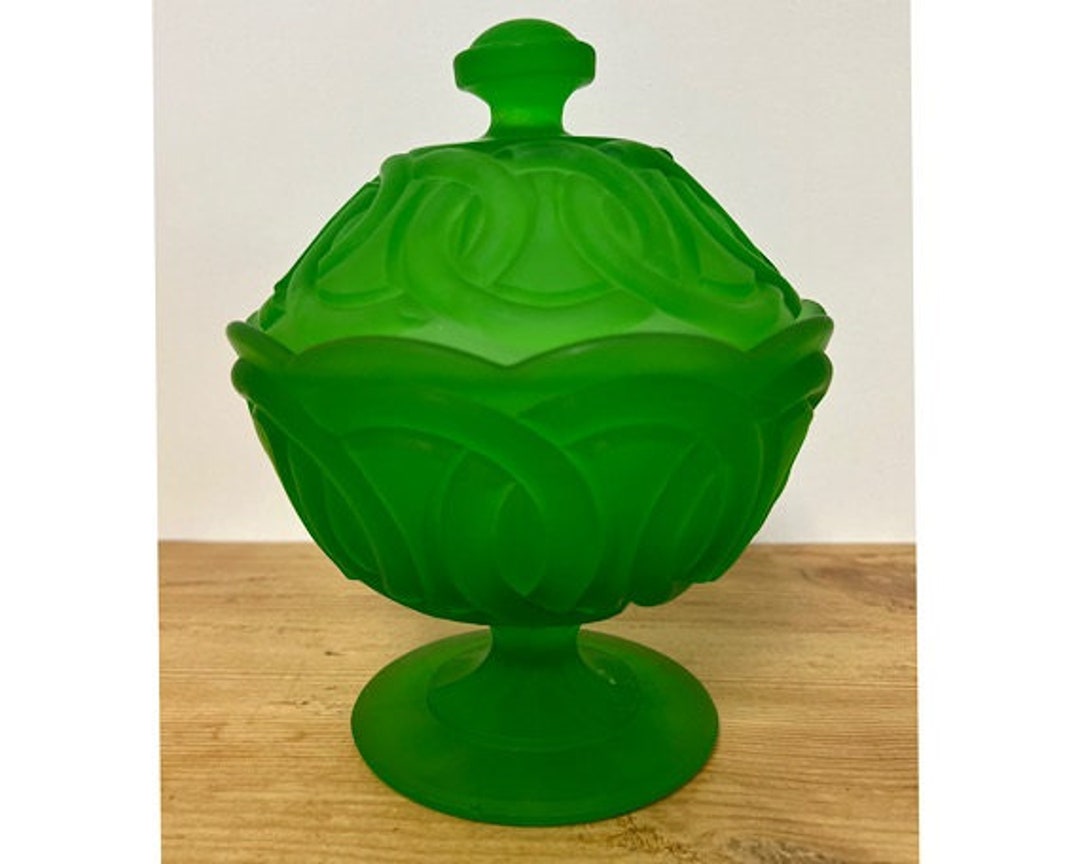 Vintage Green Candy Dish With Lid Authentic 1950s Glassware Etsy