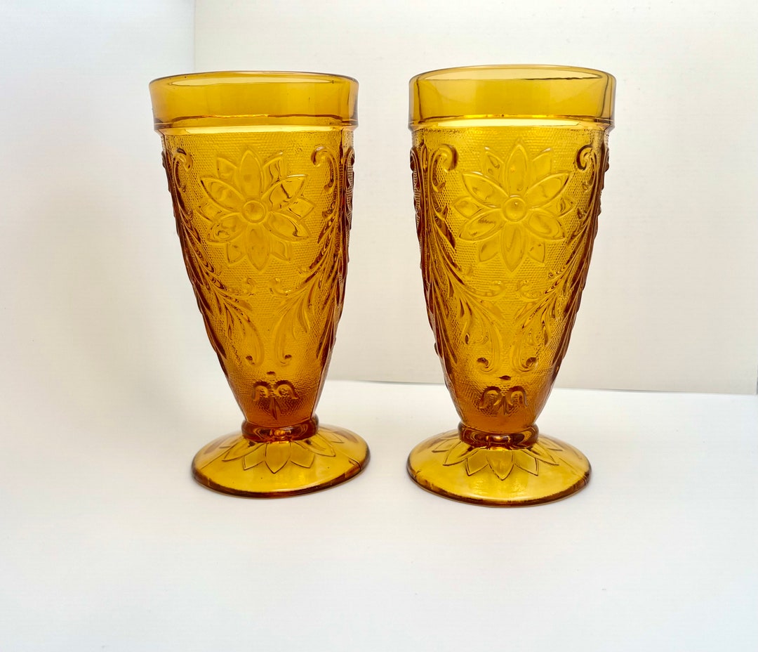 Vintage Tiara Amber Gold Glass Iced Tea Glassesset of 2.retro Etsy
