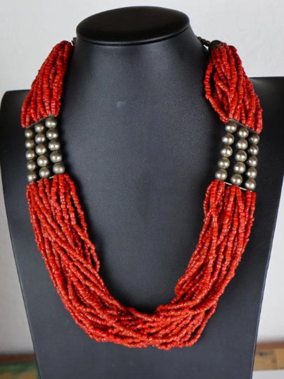 Exquisite Vintage 24 strand! Navajo Red Coral & St