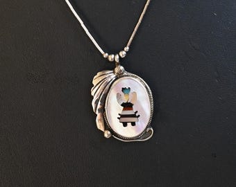 Zuni Kachina Dancer Pendant Sterling Silver (925) & Multi-gemstone inlay 10 grams 17.5" liquid sterling silver chain