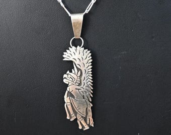 Hopi Tribe by Frank Lahaleon Sterling Silver eagle Dancer pendant 3 inches on 18" sterling silver chain 15 grams -Great Detail!