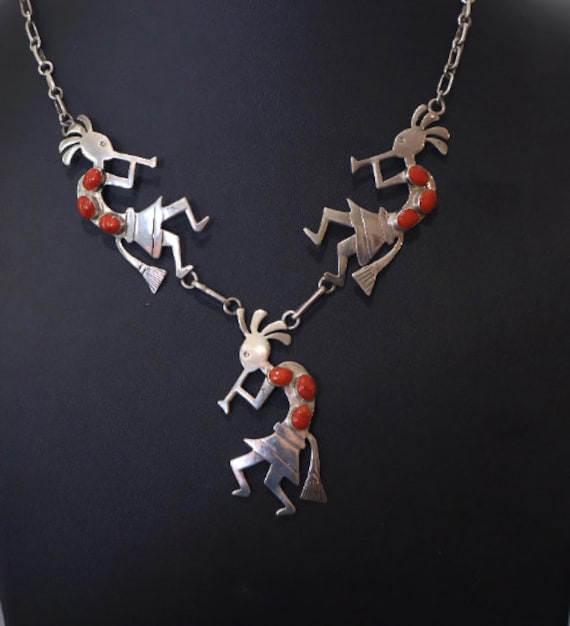 Navajo (by Ronnie Willie) Kokopelli Red Coral & st