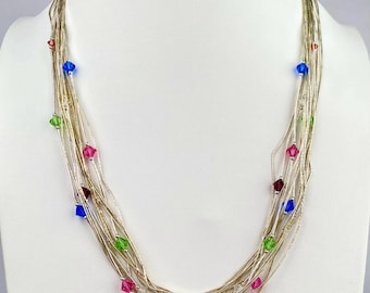 Native American Carolyn Pollack 15 strand Liquid Silver necklace with colorful beads 28 grams 24 inches long Beautiful!