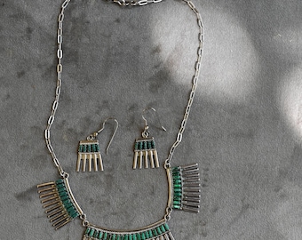Iva Hattie Zuni Royston Mine Turquoise & Sterling Silver Necklace with matching Earrings Set Authentic Zuni set WOW! 23 grams