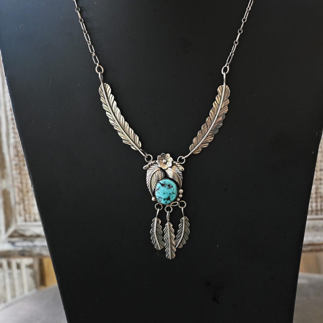 Native American Kingman Turquoise & Sterling Silver Necklace 17 Grams ...