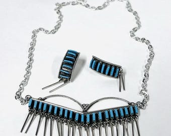 New Randy Pinto Zuni Sleeping Beauty Turquoise & Sterling Silver Necklace with matching Earrings Set Authentic Zuni set WOW! 20 grams