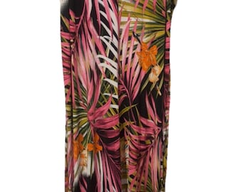 Cross dresser/Transvestite Plus one size Long tall multicolour leafy floral stretch jersey jumpsuit with concealed sewn in bust