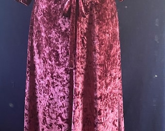 Womens Plus size 18-24 Pink stretch quality crush velvet pleat front,optional tie/bow handmade exclusive long a-line dress