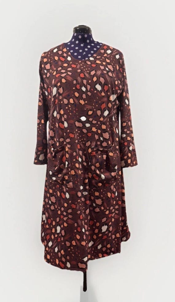 brown plus size a-line dress Paint Pallet Dress: Handmade Pockets Stretch Jersey special occasions GL-11.07.24 Plus Size Outfits and US Size:6-custom size