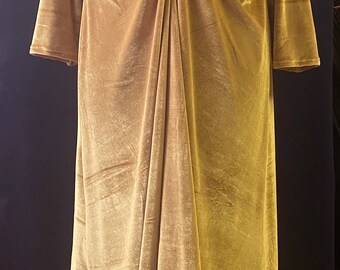 Womens Plus size 18-24 mustard gold red stretch plush velvet twist  front handmade unique exclusive long a-line dress