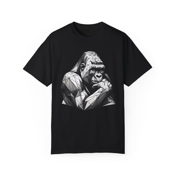 Thinking Geometric Gorilla T-Shirt, Nature Spirit Animal Monkey Shirt, Outdoor Comfort Ape Tee