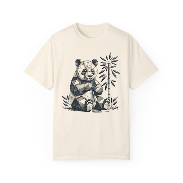 Geometric Panda Eating Bamboo T-Shirt, Nature Spirit Animal Shirt, Wild Bear Comfort Tee