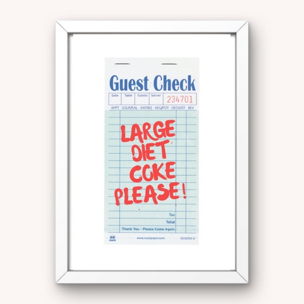 Diet Coke Guest Check Poster - DIGITAL DOWNLOAD