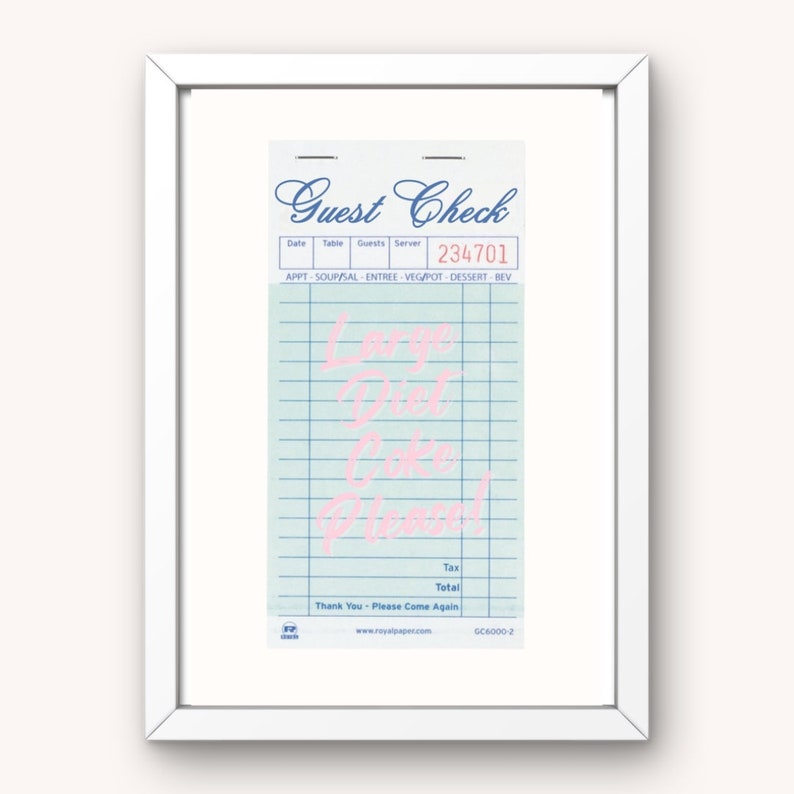 Diet Coke Guest Check Poster version 2 DIGITAL DOWNLOAD Etsy