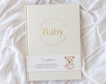Baby Book | Linen Baby Memory Book | Pregnancy Journal | Baby Journal | Baby Record Book | Pregnancy to 5 Years | Classic White Linen