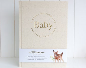 Baby Book | Linen Baby Record Book | Baby Journal | Oatmeal Baby Book | Pregnancy to Five Years