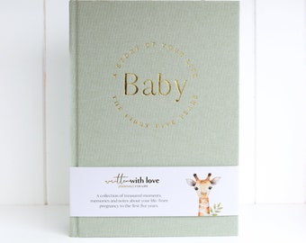 Baby Book | Linen Baby Memory Book | Pregnancy Journal | Sage Green Baby Journal | Baby Record Book | Pregnancy to 5 Years