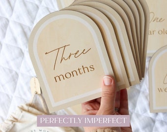 Arch Wooden Baby Milestone Cards with Birth Announcement Plaque | Baby Milestone Card Set | Hello World | Perfectly Imperfect Stock
