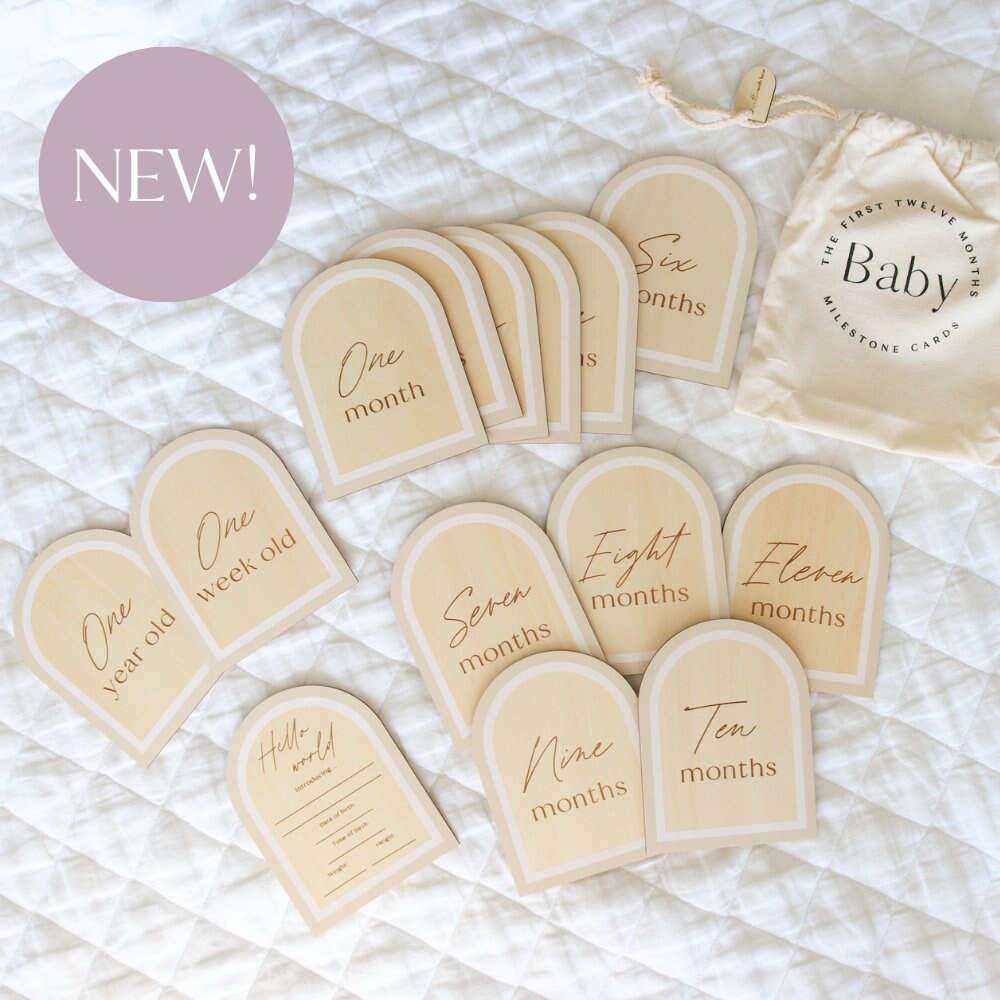 Wooden Baby Milestone Cards With Birth Announcement Plaque | Baby ...