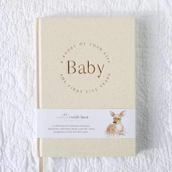 Baby Book | Linen Baby Record Book | Baby Journal | Oatmeal Baby Book | Pregnancy to Five Years