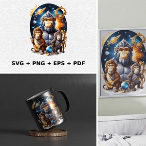 Cartoon MonkeyV2 SVG, PNG, EPS Comercial use ClipArt Vector Graphics for Wall Art Tshirts, Sublimation, Print on Demand