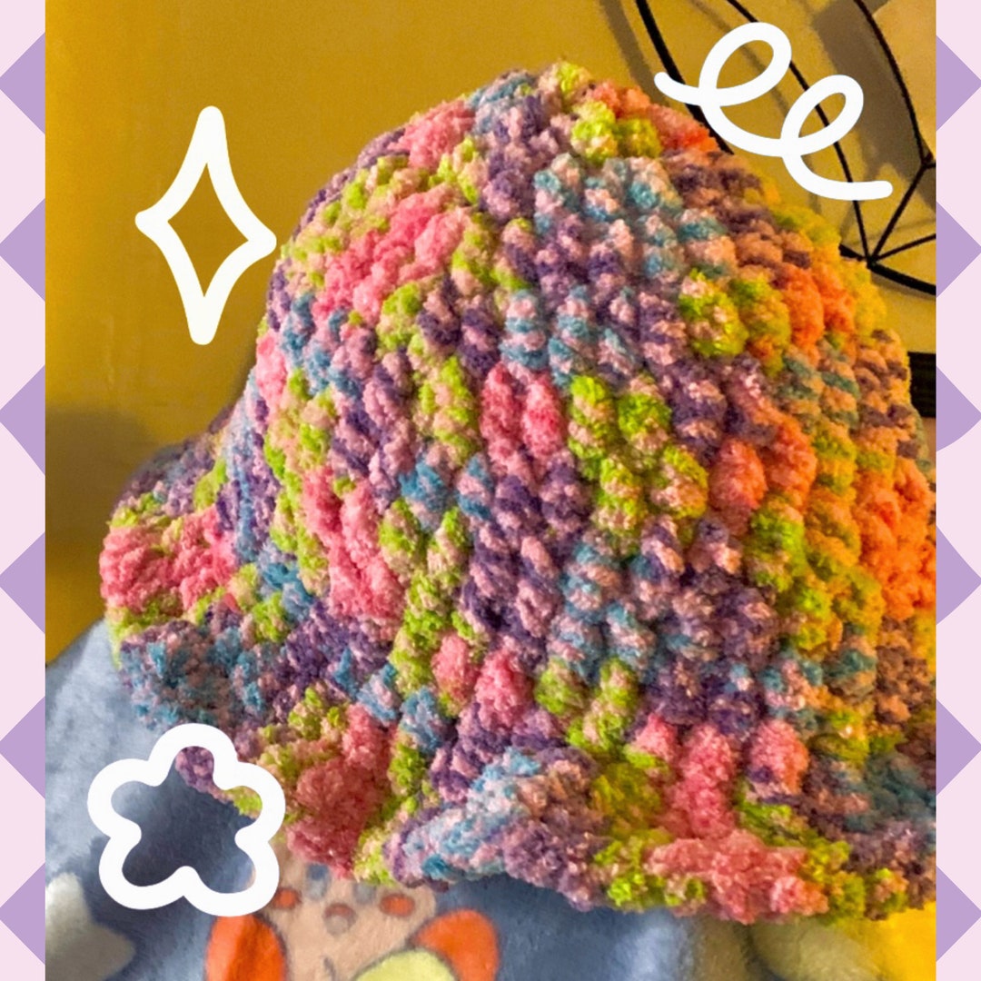 Soft Fluffy Bucket Hat Plush Yarn Crochet Hat Y2k Lizzie Mcguire Bright