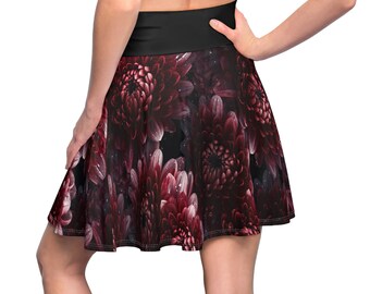 Chrysanthemum Print Women's Skater Skirt - Red Floral Design