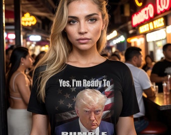 Camiseta con foto policial de Donald Trump "Sí, estoy listo para la pelea" / Camiseta política / Estampado frontal