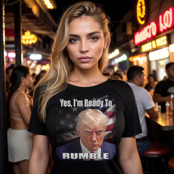 Trump Rumble - Mugshot Inspired Design on the Front of a Short Sleeve Tee