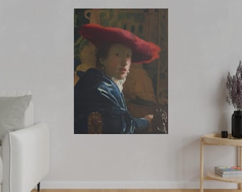 Johannes Vermeer / La joven del sombrero rojo (c. 1669) / Obra maestra íntima de la Edad de Oro holandesa