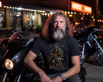 Macabre Skeleton Biker T-Shirt | Ride Until You Die And Then Keep Riding | Hooded Skull Motorcycle Tee | Front Print