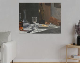 Claude Monet Bodegón con botella, jarra, pan y vino, 1862-1863, Impresión sobre lienzo