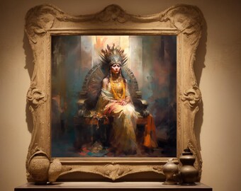 Una reina azteca sentada en su trono: Impresión sobre lienzo mate estirado