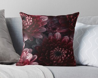 Burgundy & Deep Red Chrysanthemums Spun Polyester Square Pillow | All-Over Floral Luxury Throw Pillow | 4 Sizes
